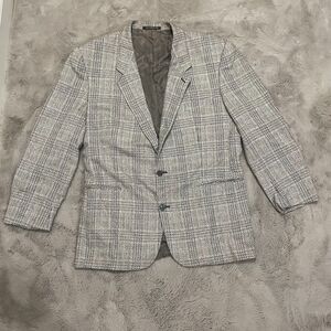 Vtg Fabrizio Cellini Wool Silk Blazer‎ Plaid Check Jacket 42R Made Canada Career